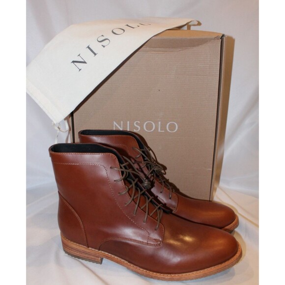 NISOLO MEN'S ALL WEATHER LACE UP LEATHER BOOTS BRANDY SZ 9.5 $260 NIB